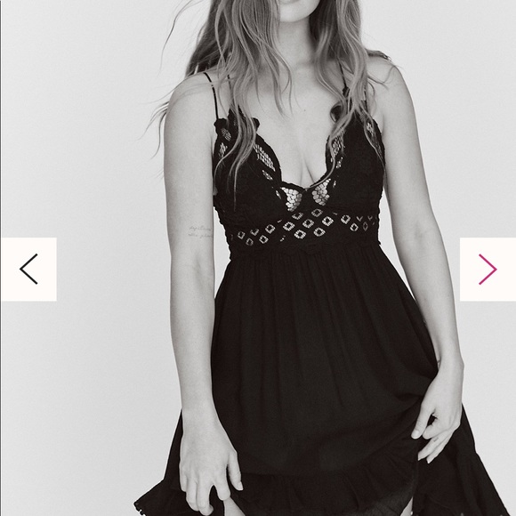 adella slip dress black Free People ADELLA SLIP DRESS Black Lace Smocked Back